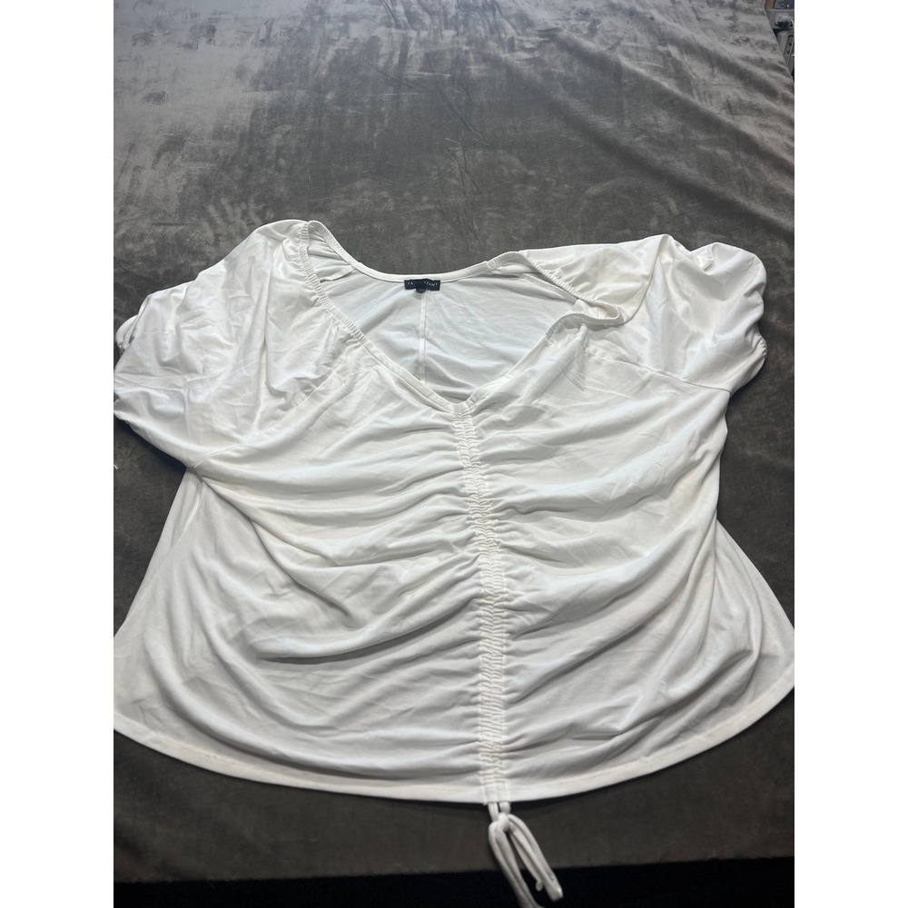 Lane Bryant Women's White Drawstring‎ Ruched V-Neck Plus Size Top 30/32
